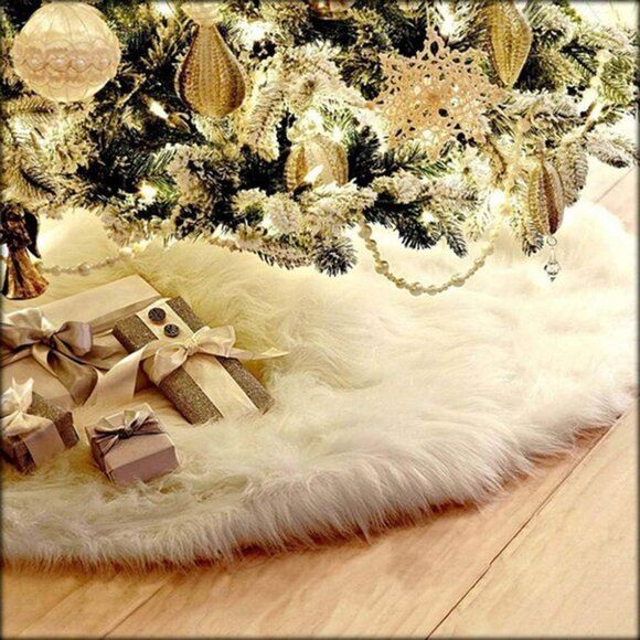 Amidaky Christmas Tree Skirt White 48 Inch Faux Fur Soft And Fluffy Tree Skirt For Xmas Party Tree Decorations Price In UAE | Amazon UAE