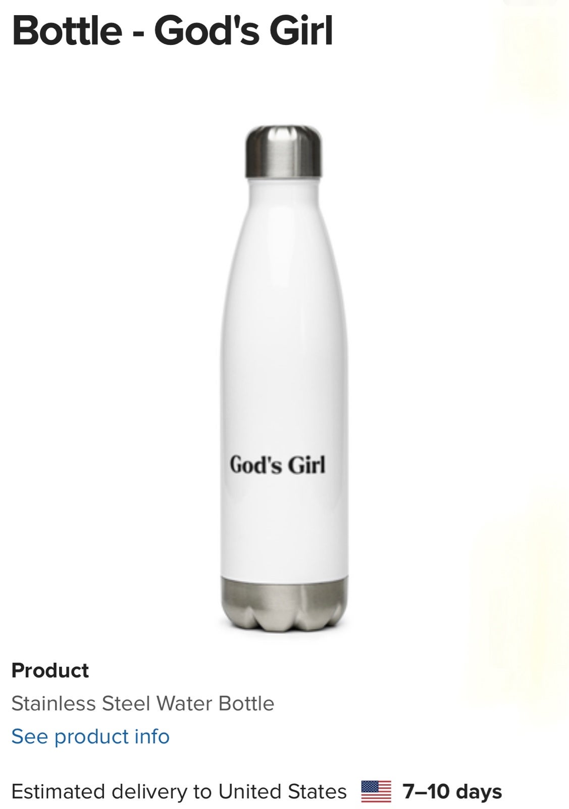 New white Water Bottle - God’s Girl