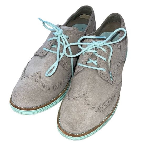 Cole Haan Lunargrand Lace-Up Oxfords Beige Suede and Green Size 7 Women's