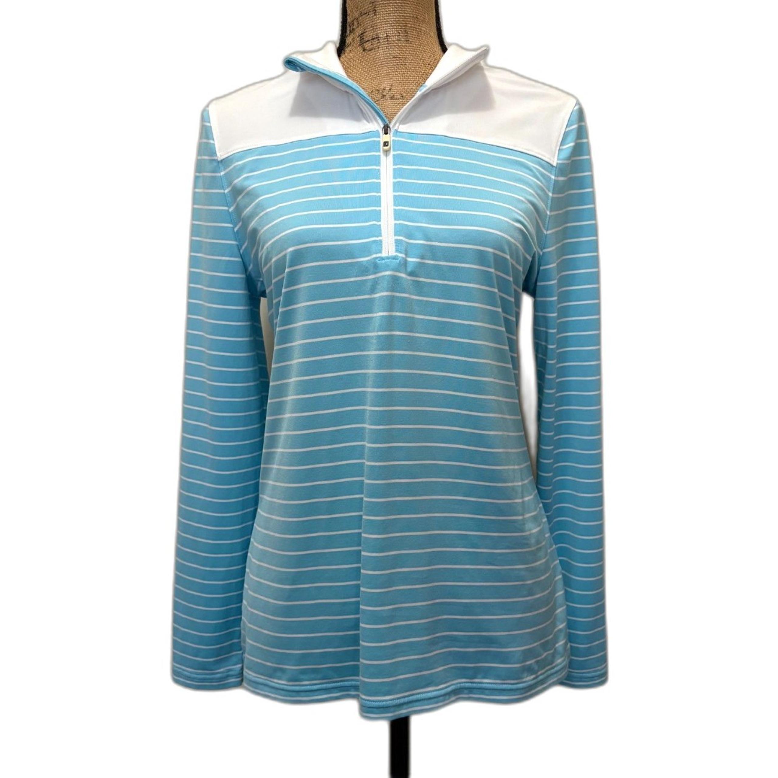 Foot Joy Women's Striped Half Zip Top Solid Yoke Golf Sporty Blue Size Medium