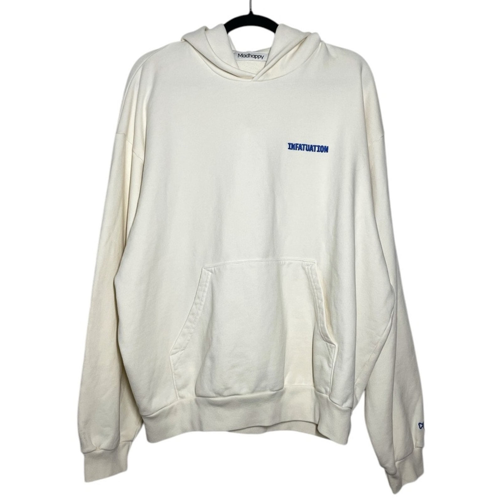 Madhappy Cream Blue Embroidered Infatuation Pullover Hoodie Sweatshirt Large