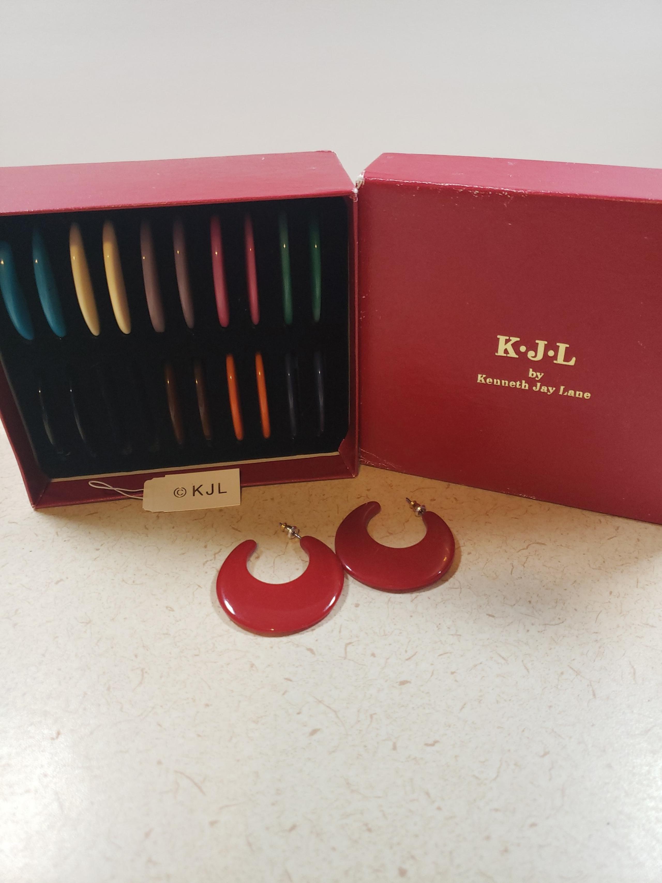 Vintage KJL Kenneth Jay Lane Hoop Post Earrings Set of 10 w/Original Box