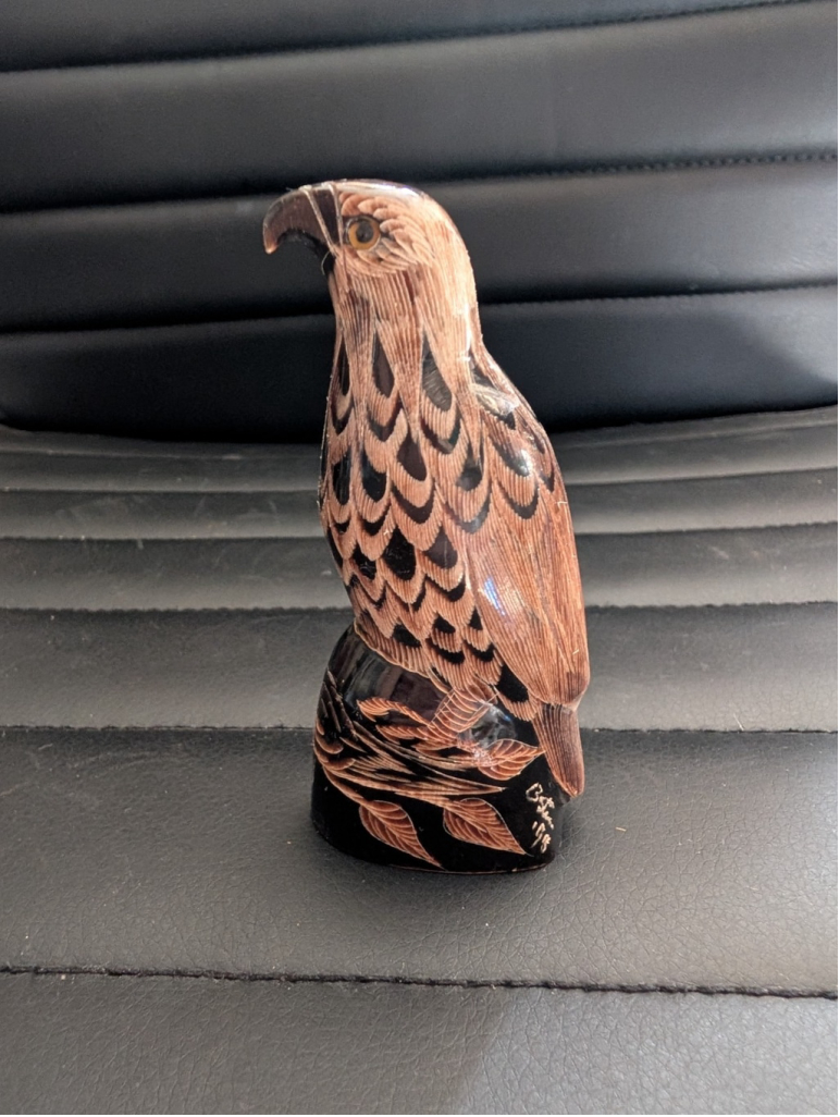 Signed Barry Stein Hand Carved Horn Hawk Statuette Sculpture 3 and 7/8th inch
