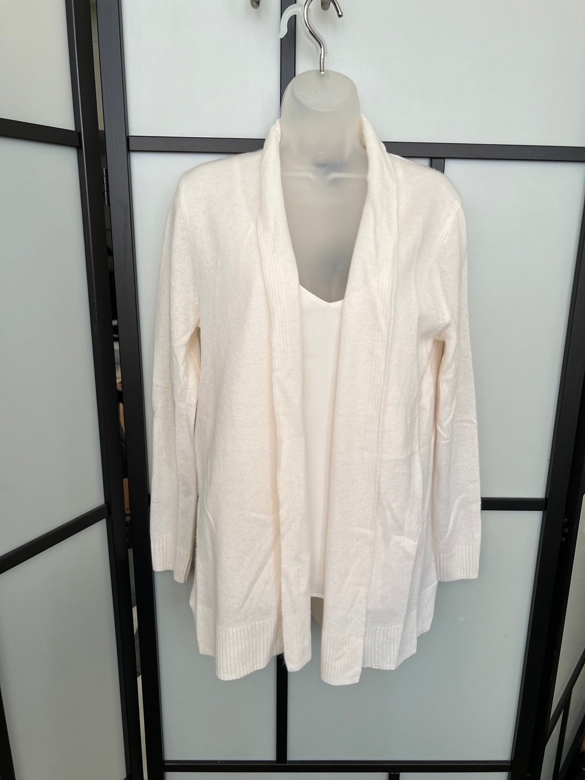 NWT Saks Fifth Avenue 100% Cashmere Cream Ivory White Open Front Cardigan
