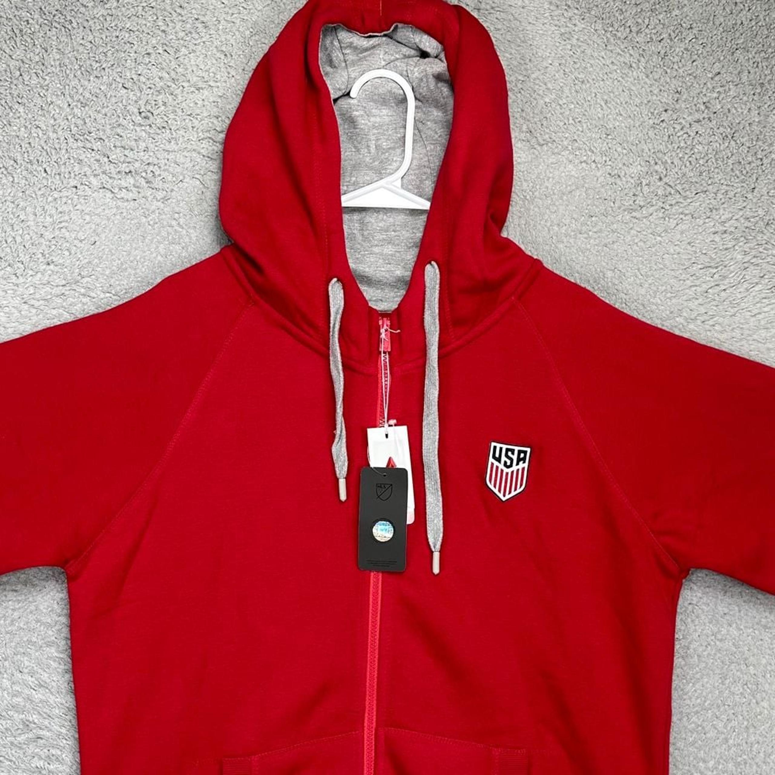Team USA Jacket Adult Medium Red Soccer Full Zip Hooded Pockets Mens Antigua NEW