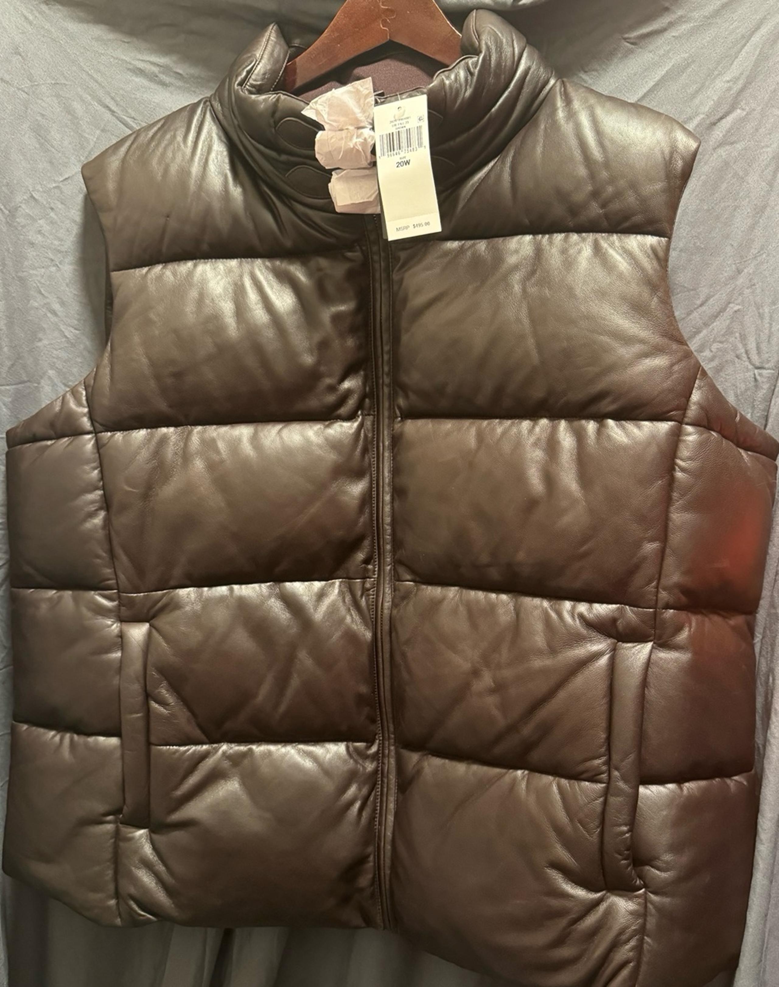 Polo Ralph Lauren Women's Quilted Leather Puffer Vest Brown Size 20W RTL$495