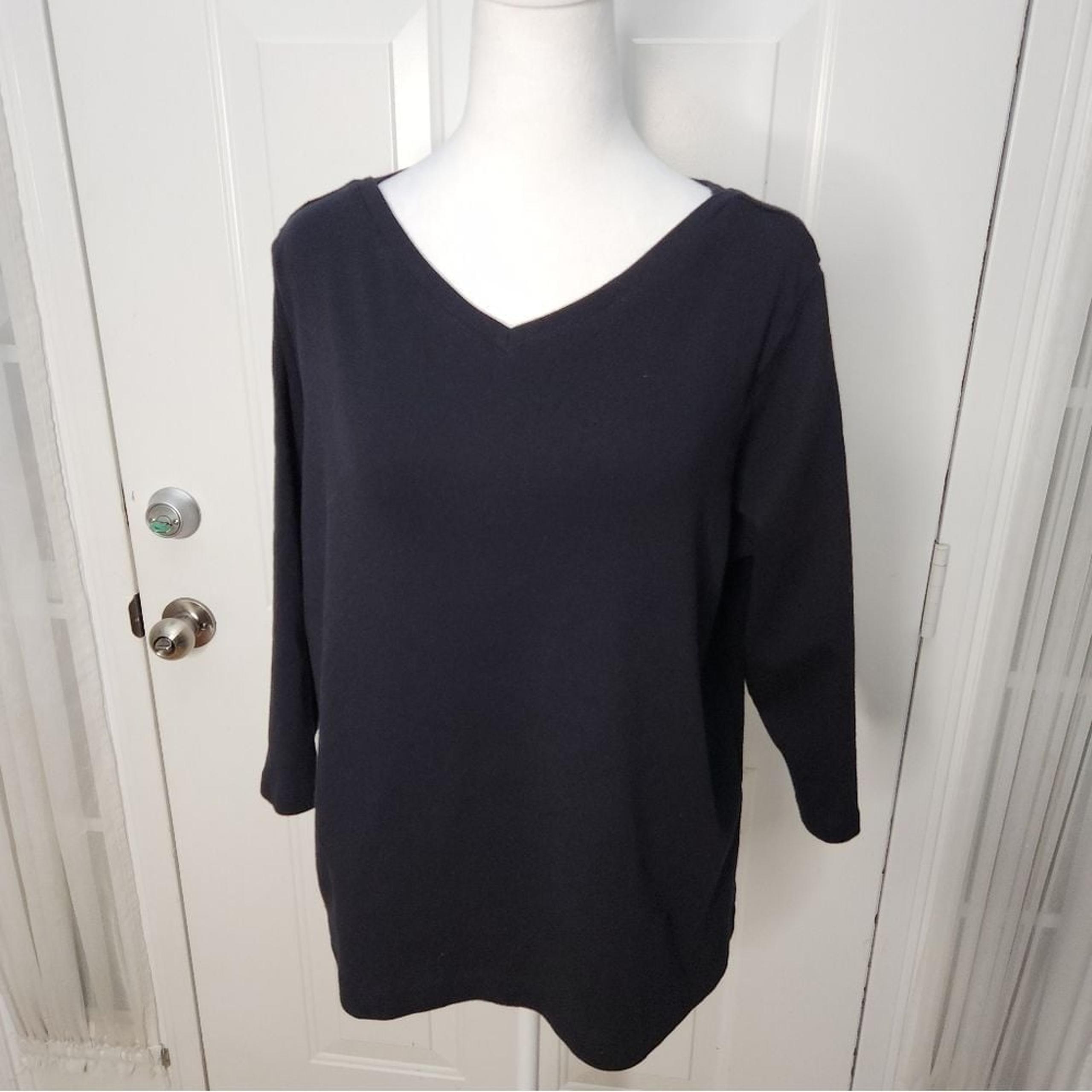 Talbots Black V-Neck 3/4 Length Sleeve Top  Size XL
