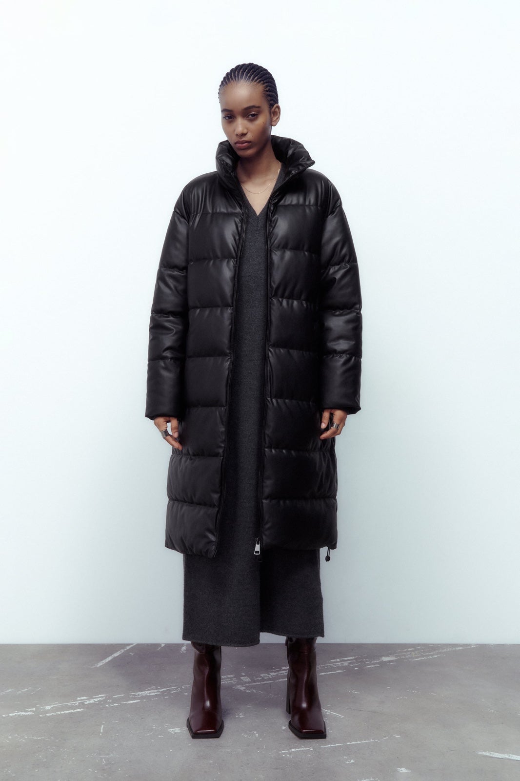 Zara faux leather puffer coat