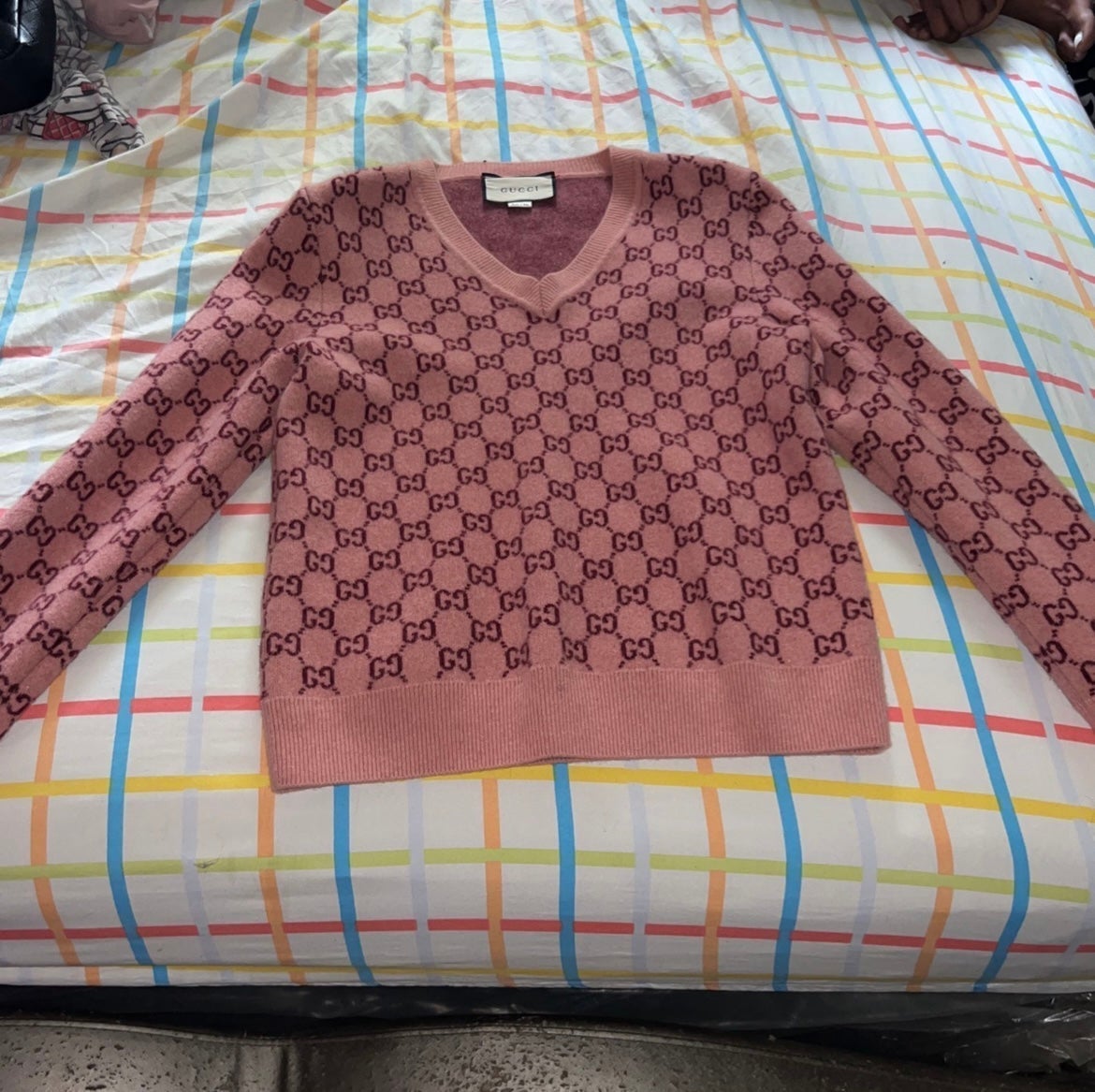 Gucci Monogram Felted-wool Blend V-neck Sweater