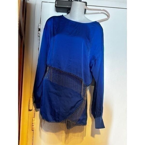 Two piece skirt & blouse shirt rhinestone fringe dress suit wide sleeve new y2k
