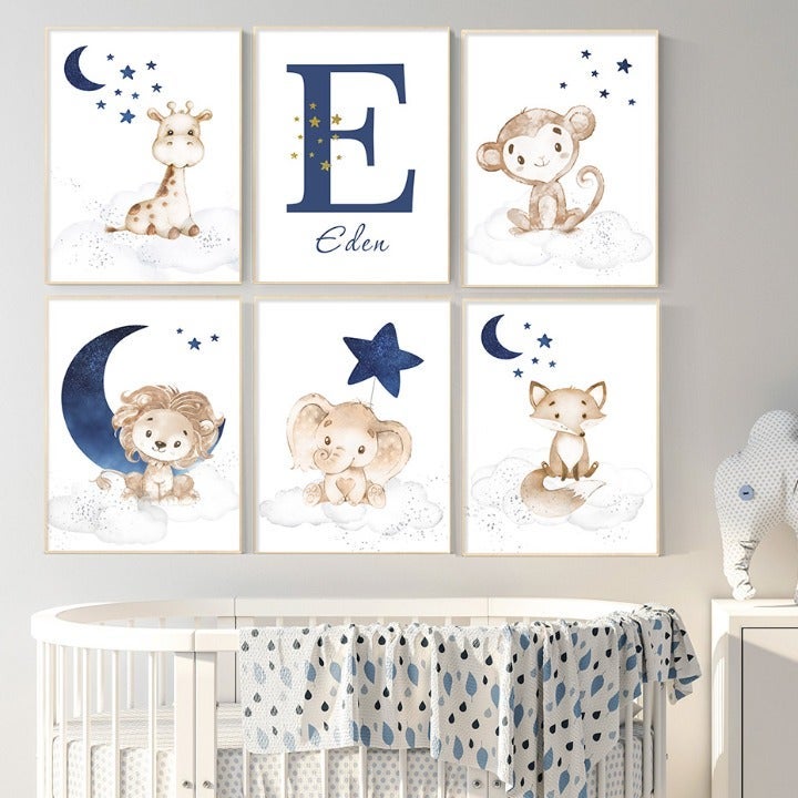set of THREE thin canvas - giraffe, monkey, lion,