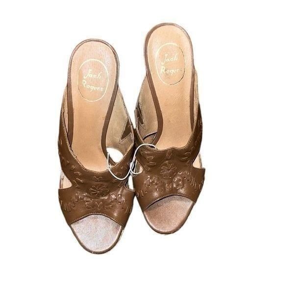 Jack Rogers Brown Leather Espadrille Wedges Size 8.5