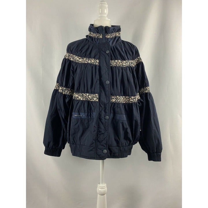Free People On My Mind Bomber Jacket Navy Blue Retro Boho Size S NWT 228