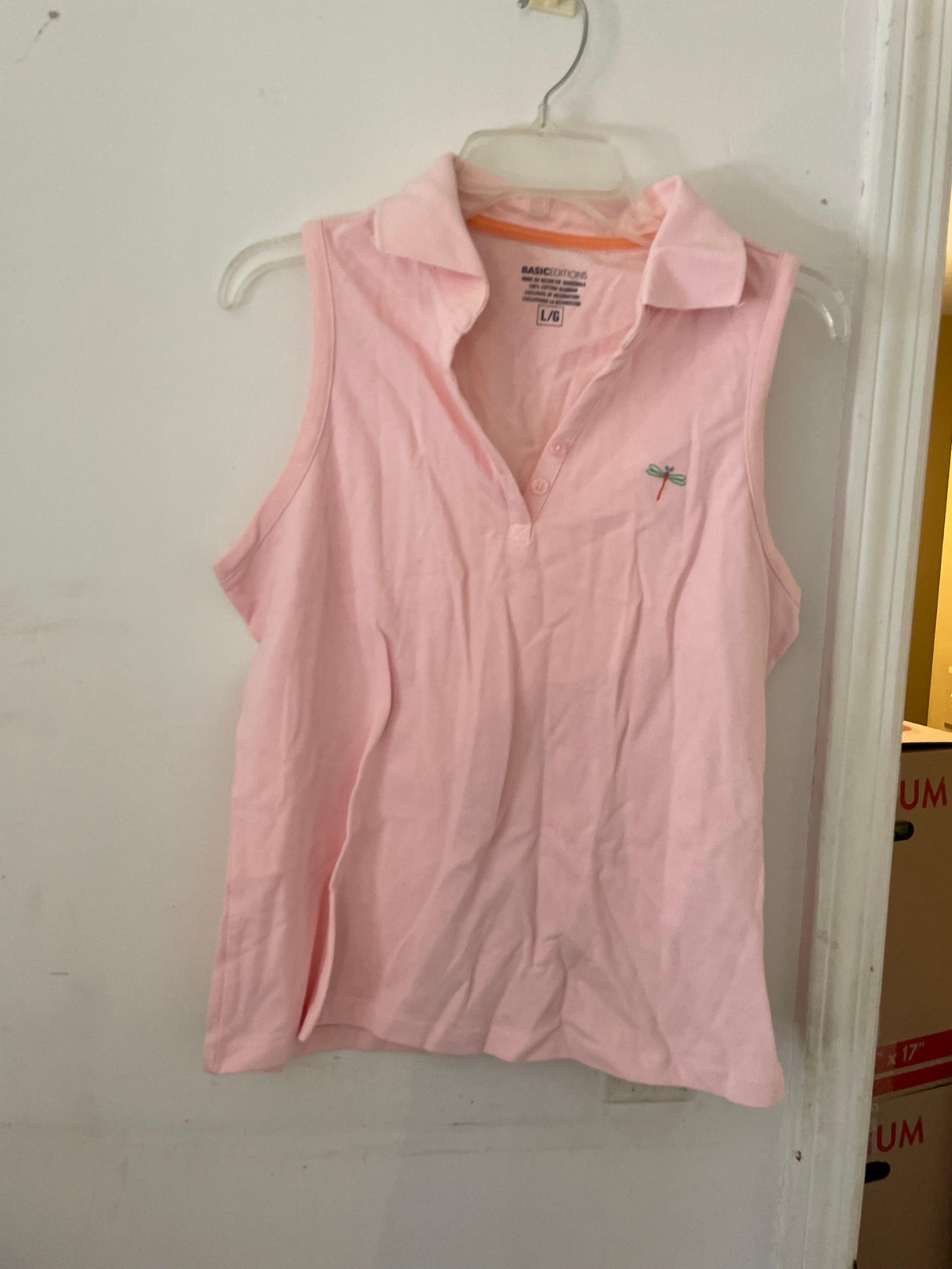 Basic Editions Women's Pink Sleeveless Top with embroidered dragonfly