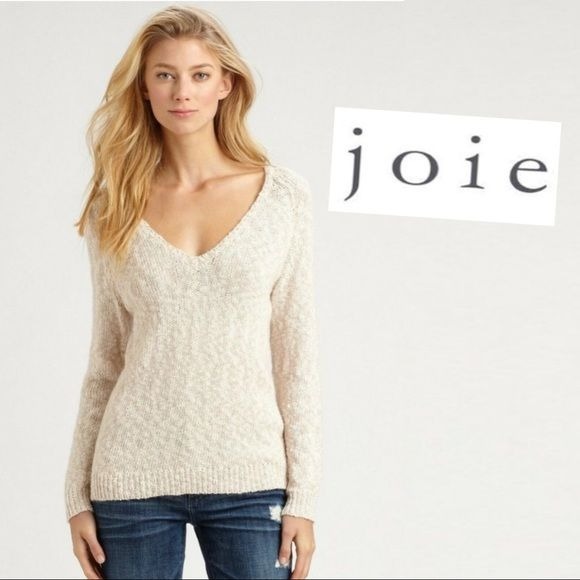 Joie Small Ivory Slub Knit Pullover Mohair Wool Boucle Popcorn V Neck Top Aleyda