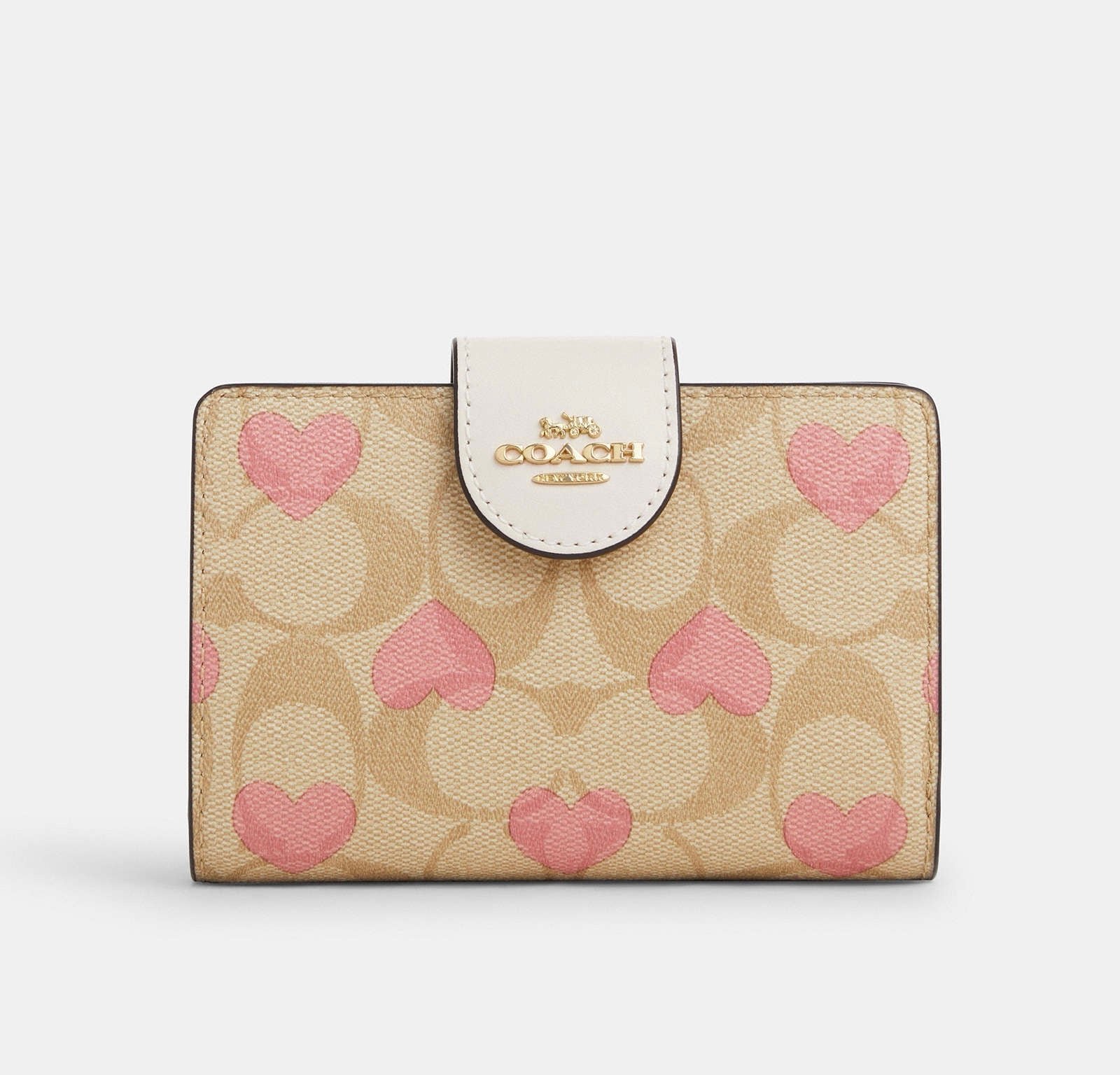 Coach Medium Corner Zip Wallet In Signature Canvas With Heart Print