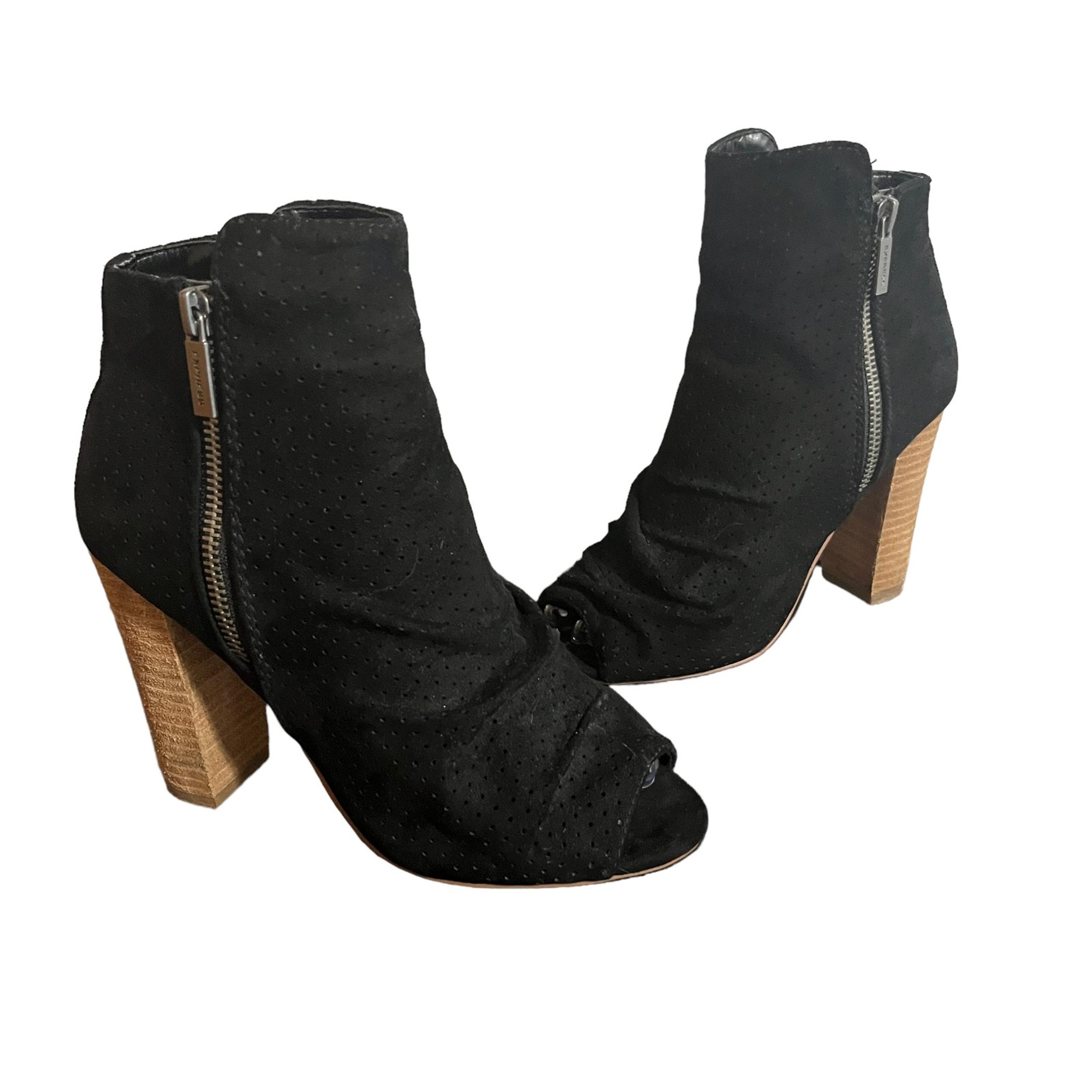 Express Shoes Black Perforated Double Zip Peep Toe Faux Suede Heels 7