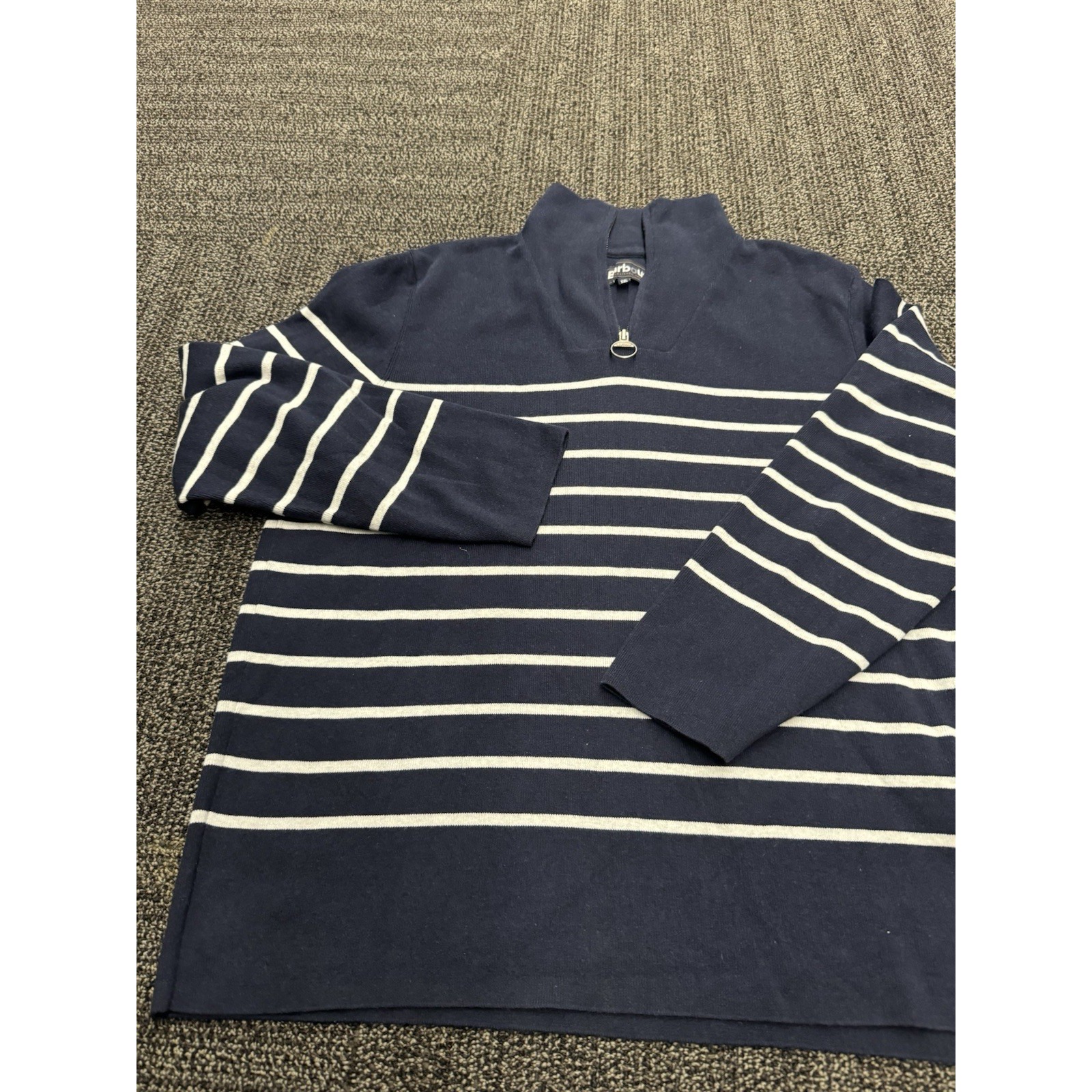 160 Barbour Harbour Navy Blue 1/2 Zip Cotton Sweater Mens Size XL