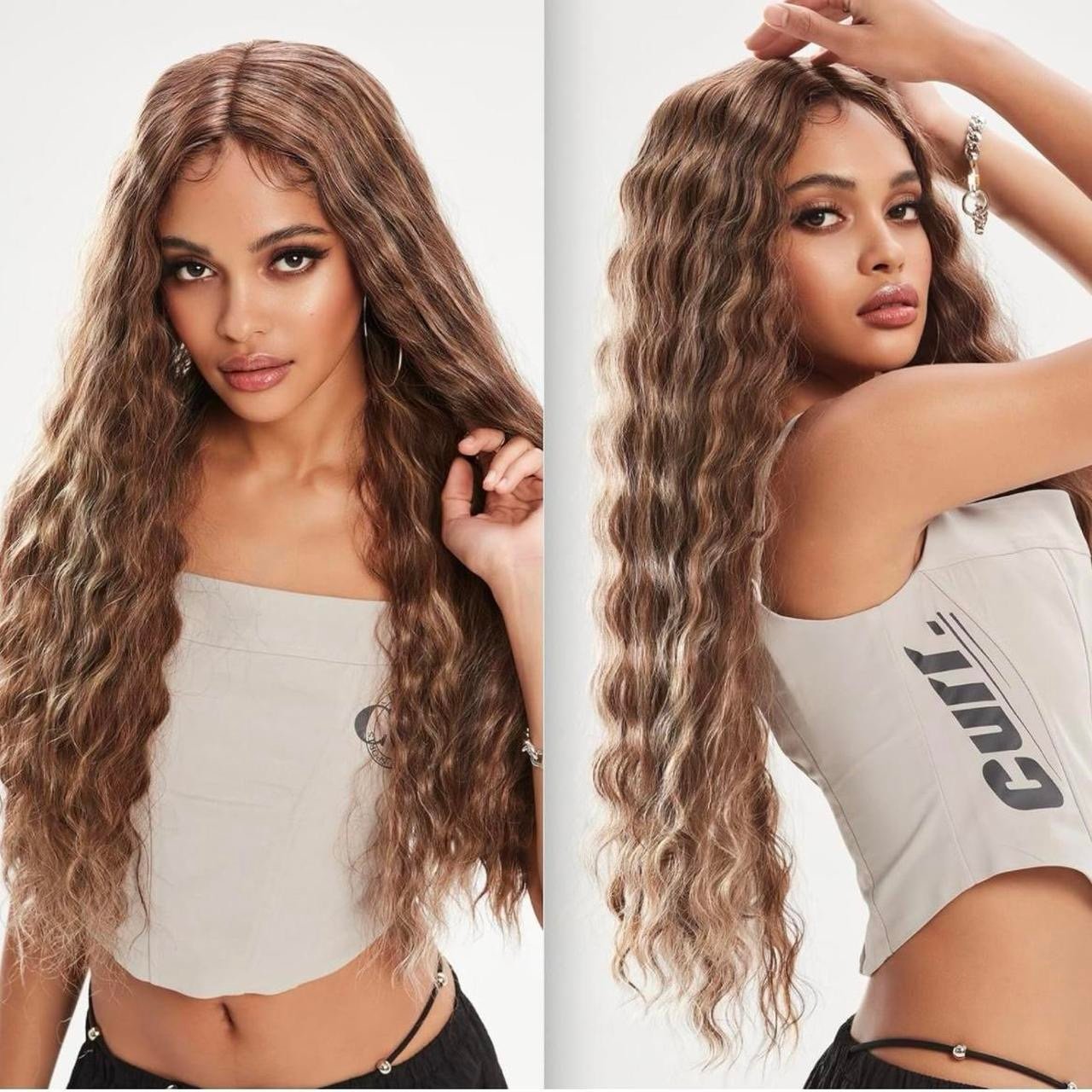 Lace front brown highlight loose deep wave wig