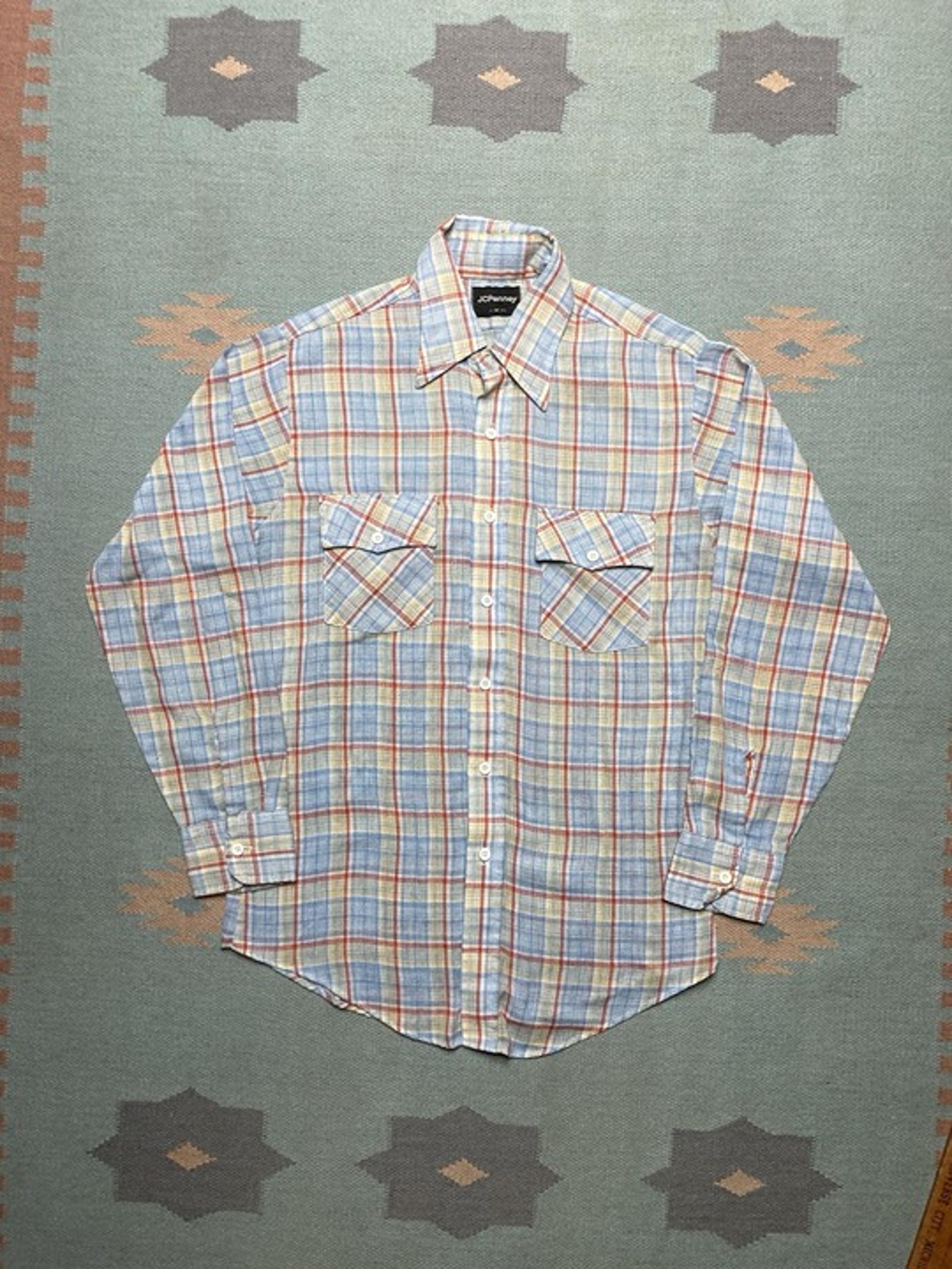 Vintage 70s long sleeve button shirt JCPenney multicolor plaid men’s medium