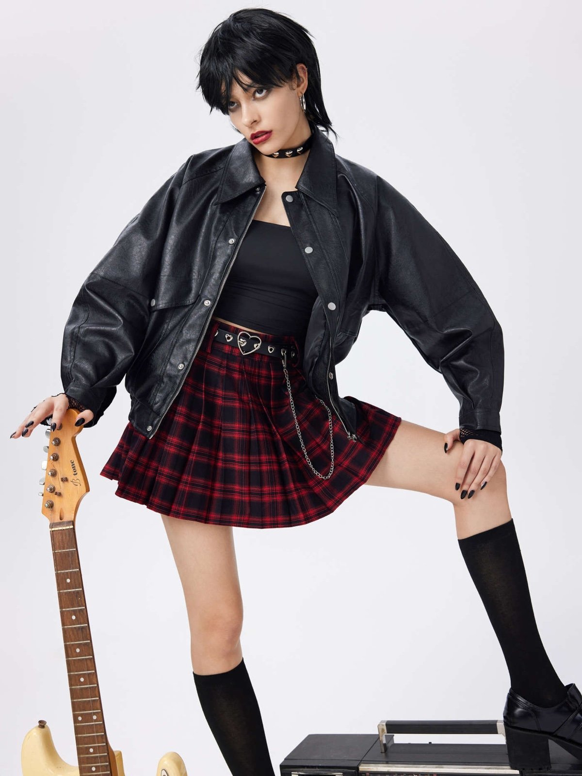 Cider FAUX LEATHER ZIPPER JACKET