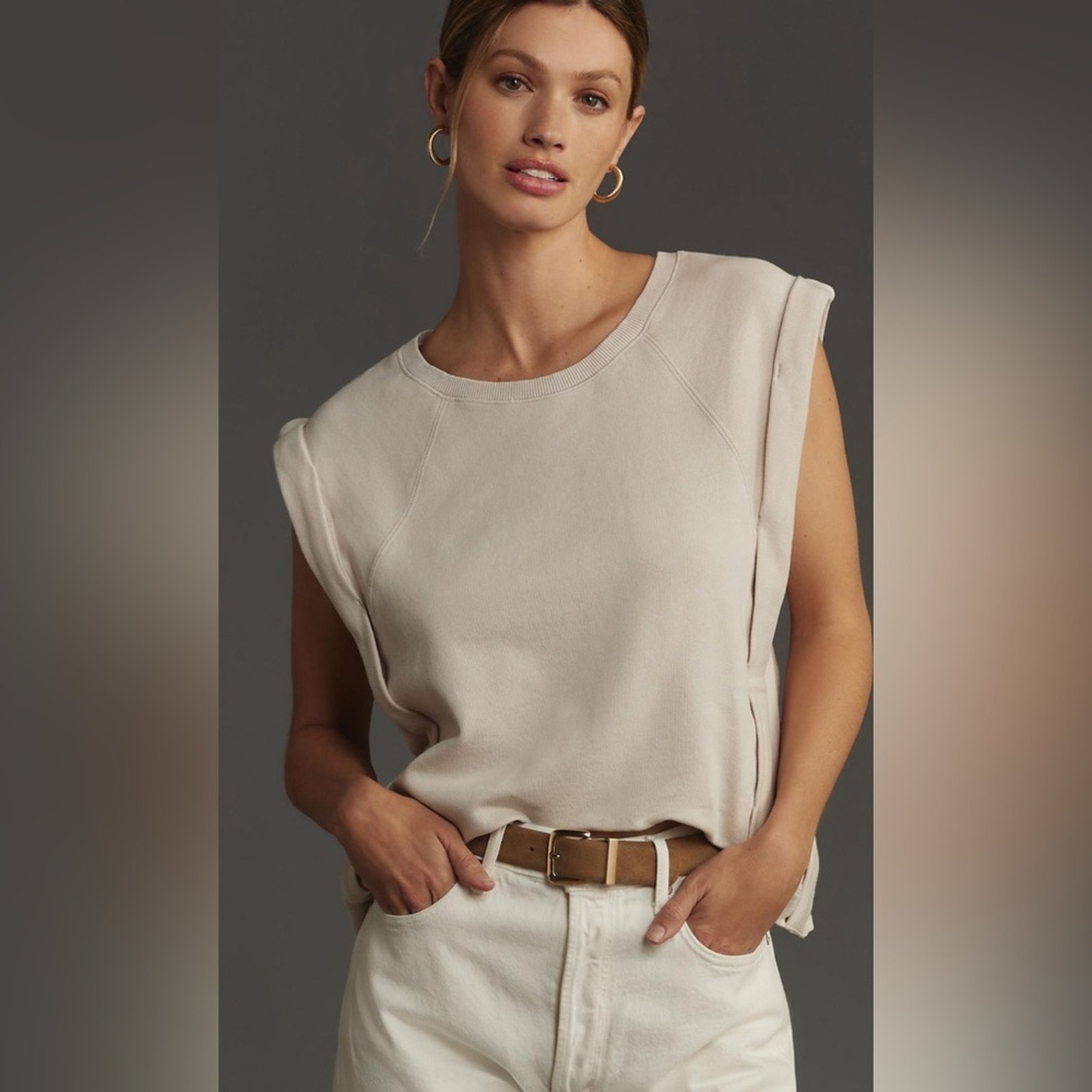 Anthropologie Muscle Sweatshirt Ivory SZ L