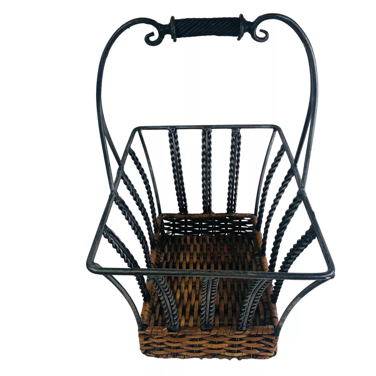 Metal + Wicker Basket w/ Handle 14 x15 x7