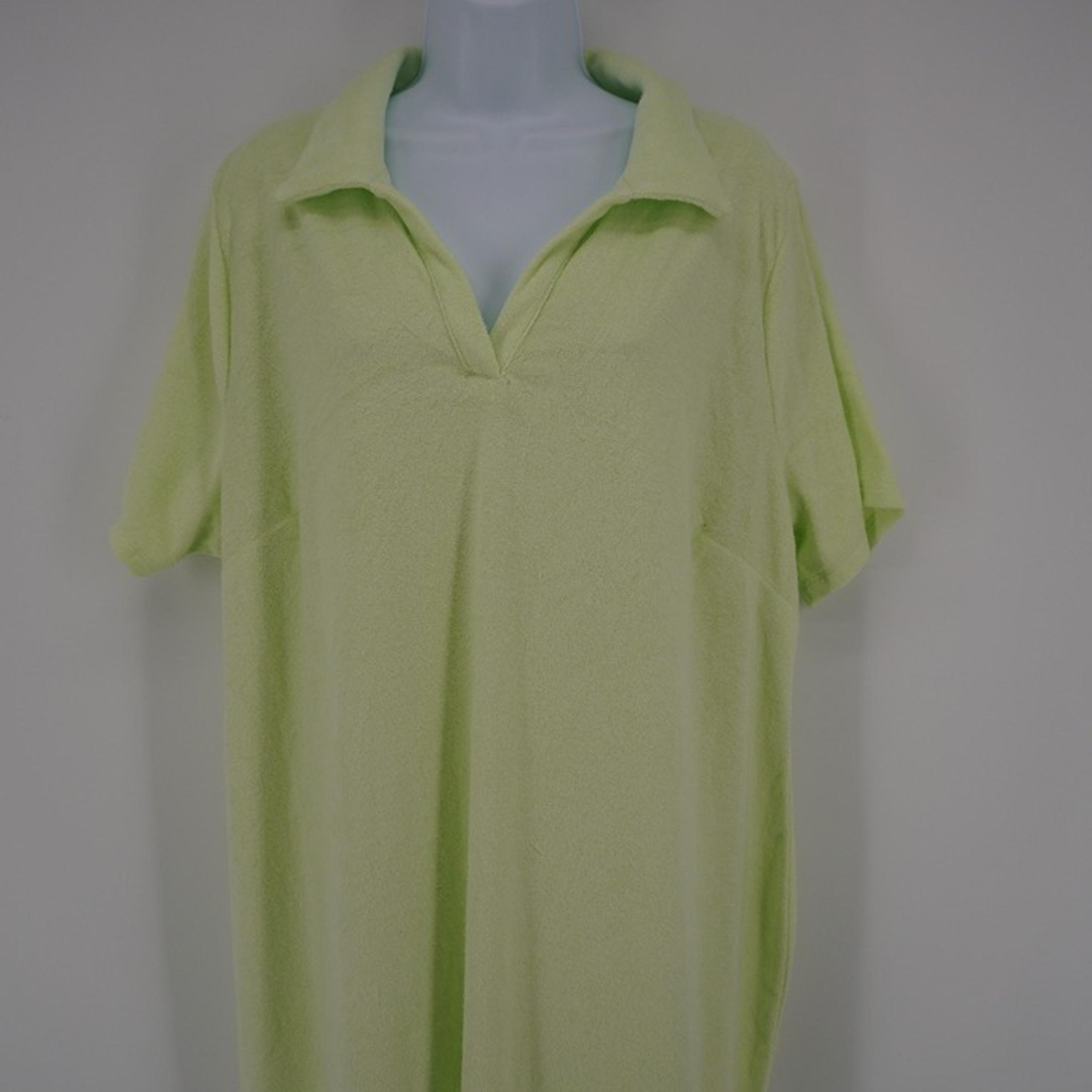 Ava & Viv NWT Women's Green Terry Cloth Short Sleeve Collared Shirt Dress Sz 3X