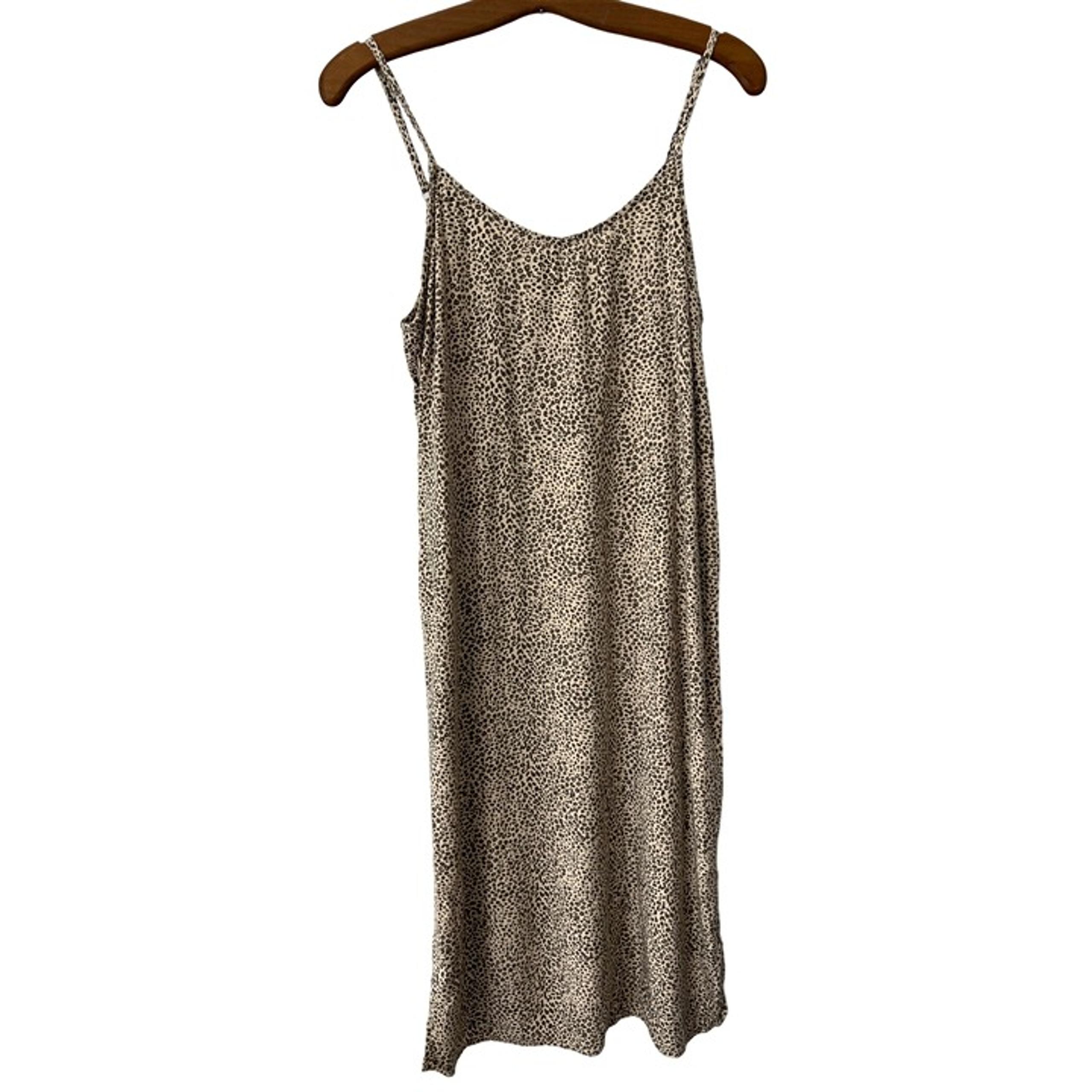Thread and Supply Womens S Slip Midi Dress Beige Black V Neck Leopard Cheetah