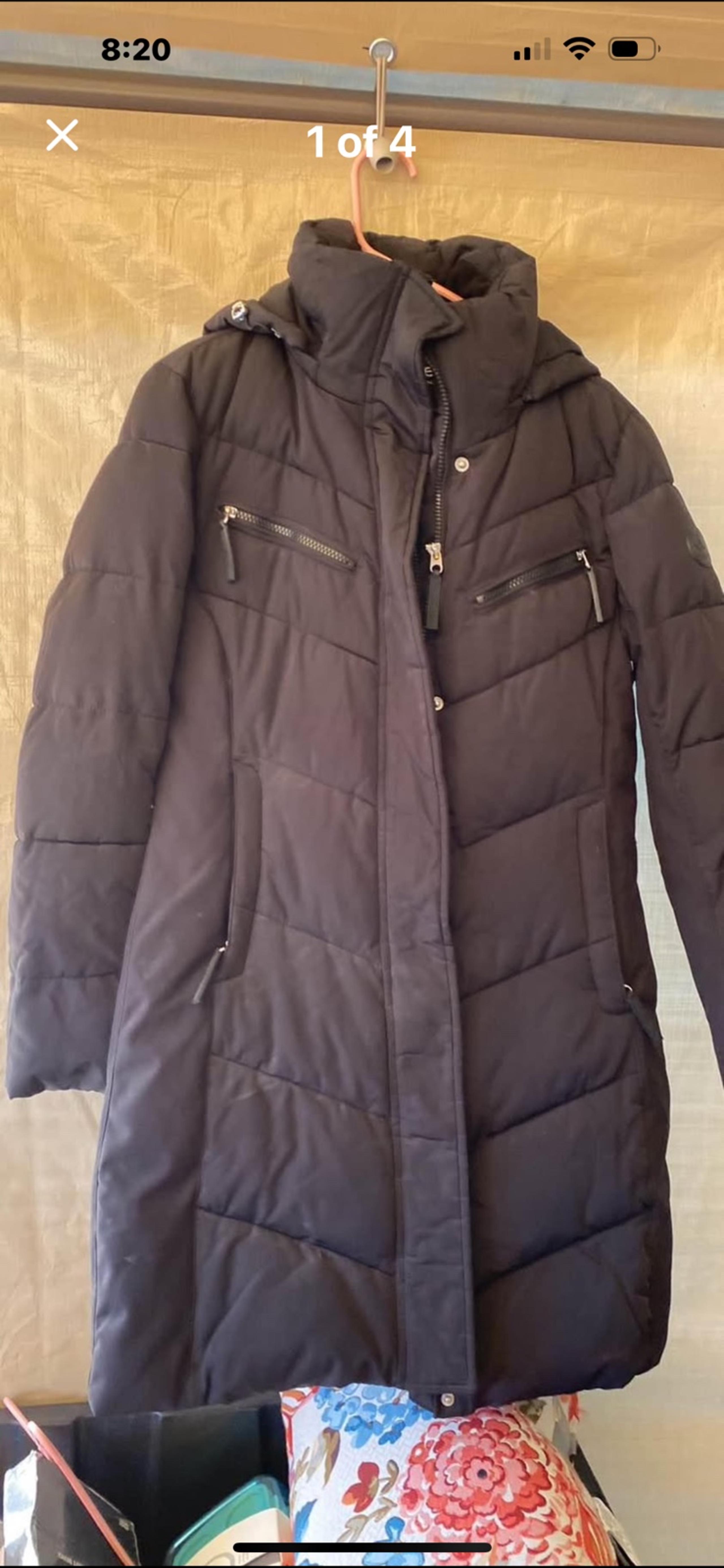 Womens Calvin Klein black puffer jacket coat hood lots of pockets size small