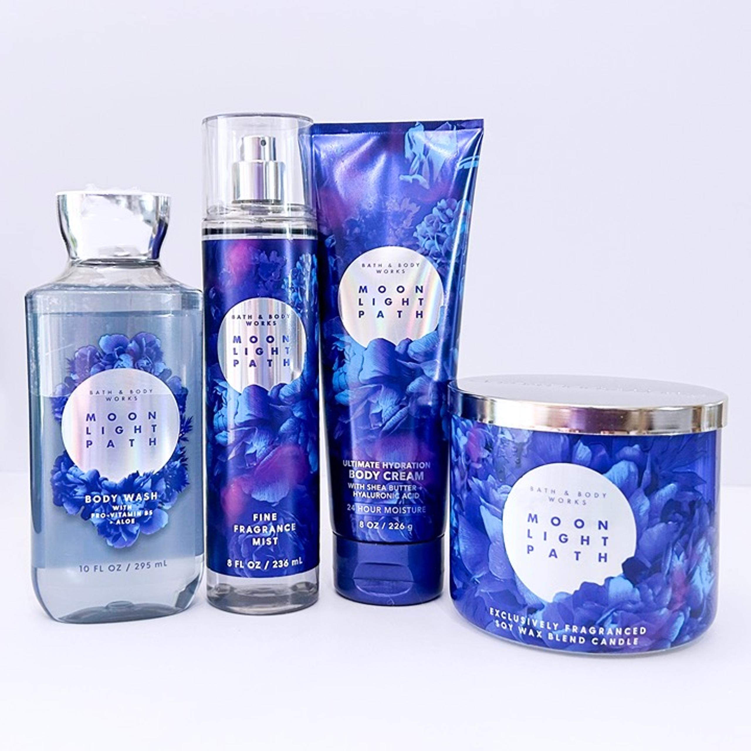 4pc MOONLIGHT PATH Mist, Cream, Body Wash, 3 Wick Candle Gift - Bath & Body Works