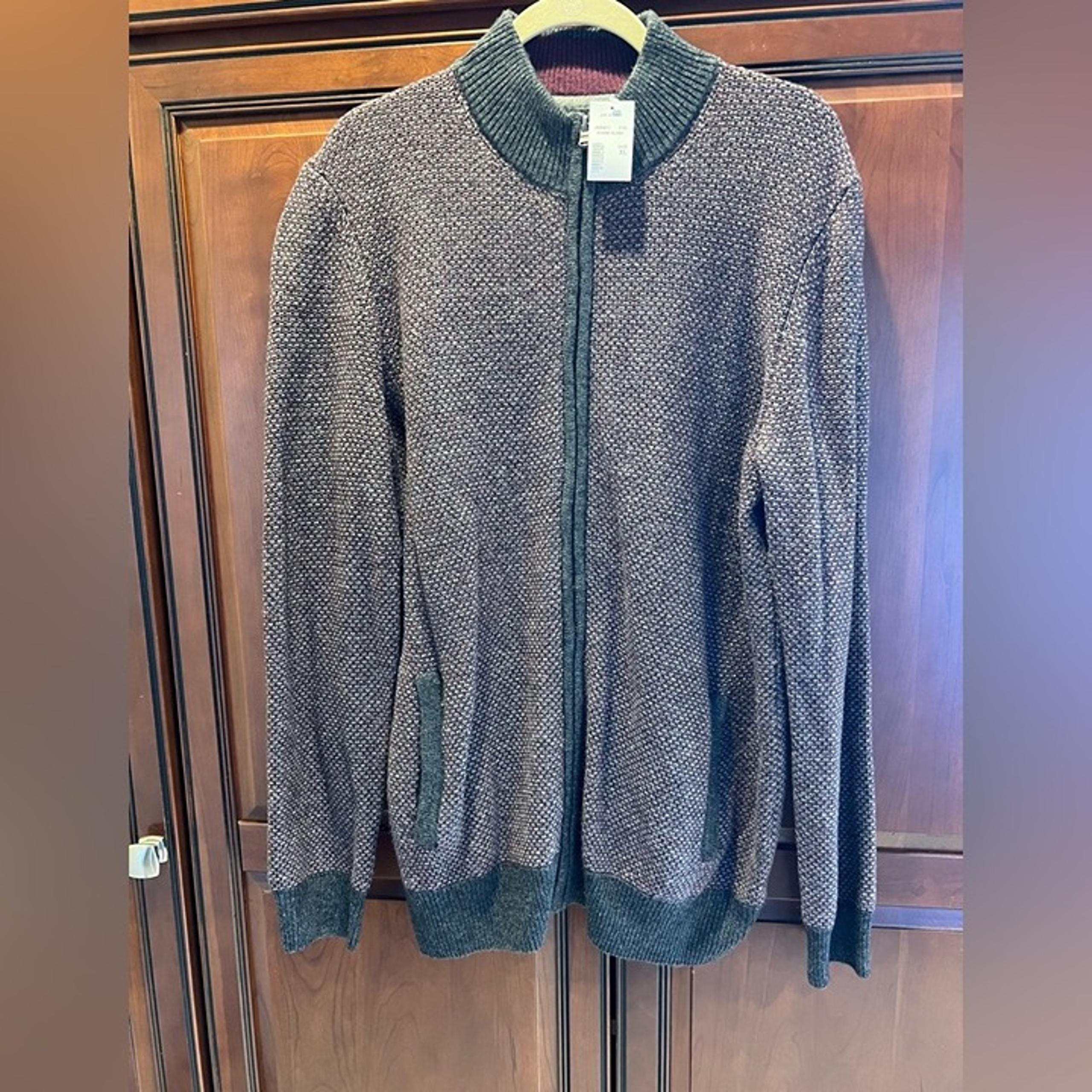 JoS.A.BANK Reserve Sweater - Burgundy & Grey - Mockneck - Full-Zip - XL