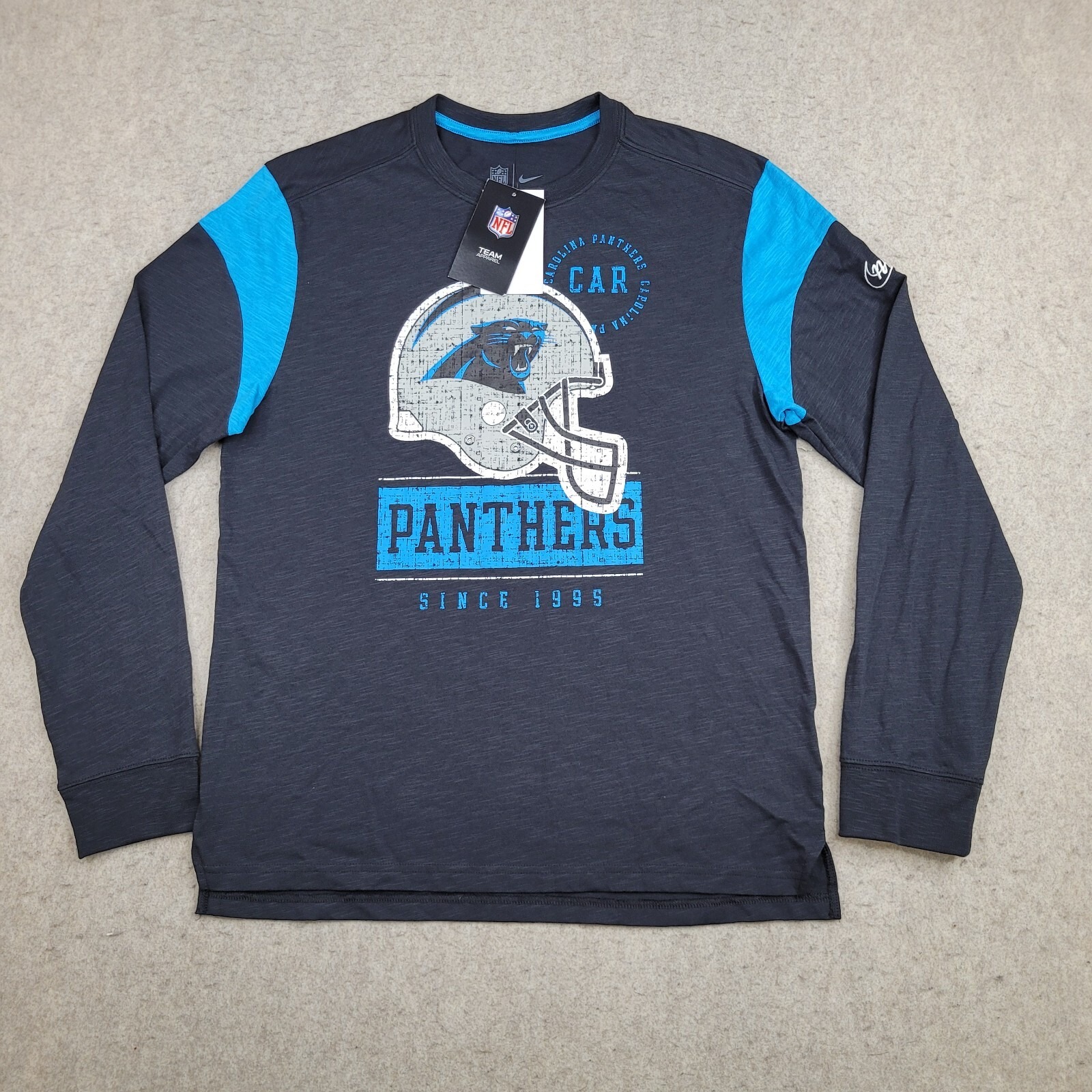Nike Carolina Panthers Shirt Mens Medium Black Long Sleeve Embroidered NFL NEW
