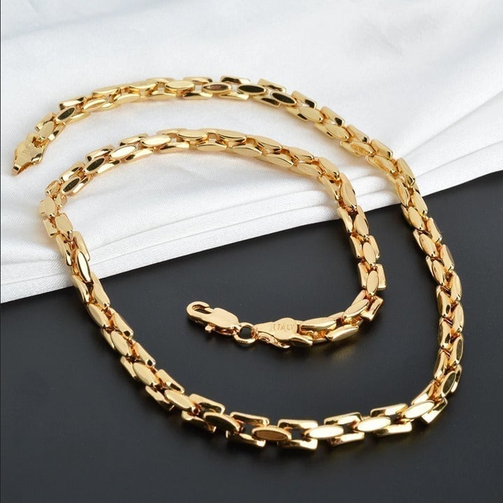18K Gold Chain Link Womens Necklace 24" Sterling Silver Stamped Ladies Jewelry