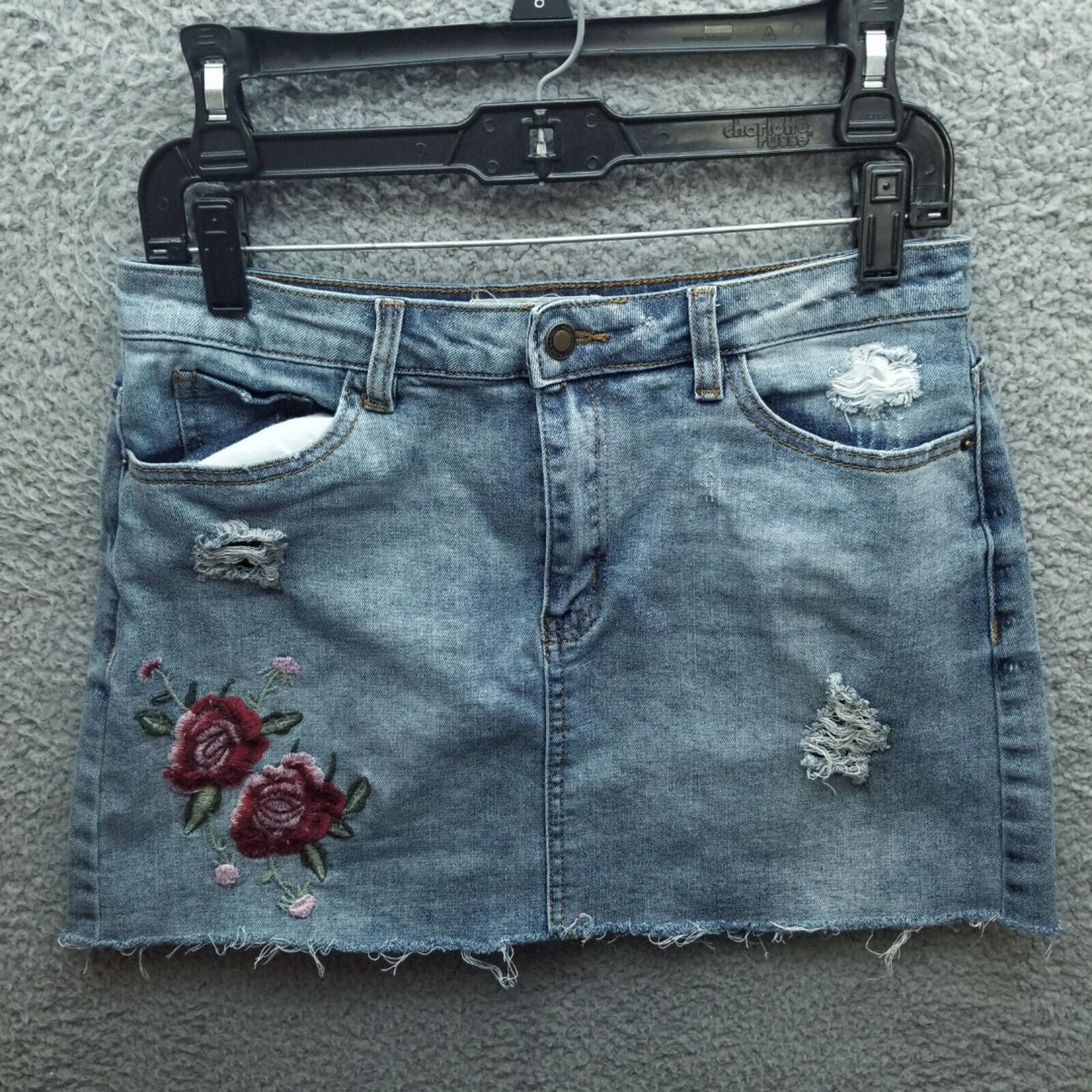 Angel Kiss L Raw Hem Floral Blue Straight & Pencil Jean Skirt 30.25" 14" "