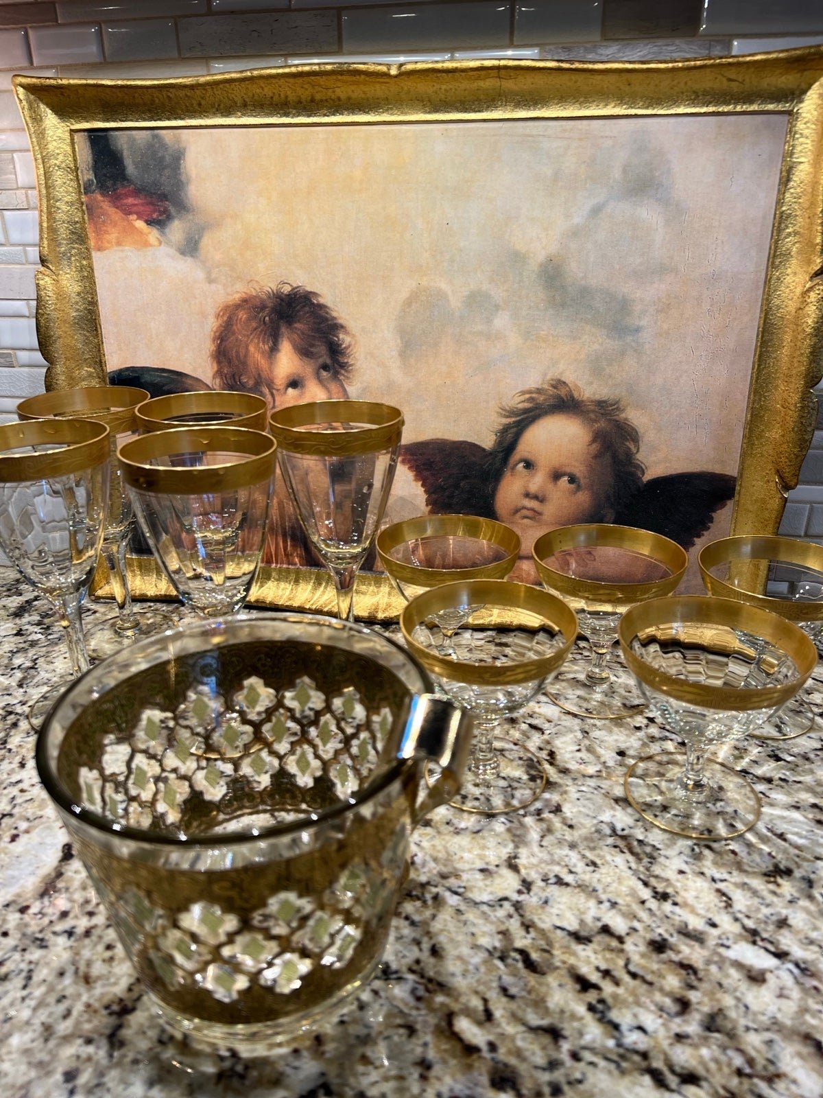 Vintage Gold Rim Crystal Wine Glass 12pc set