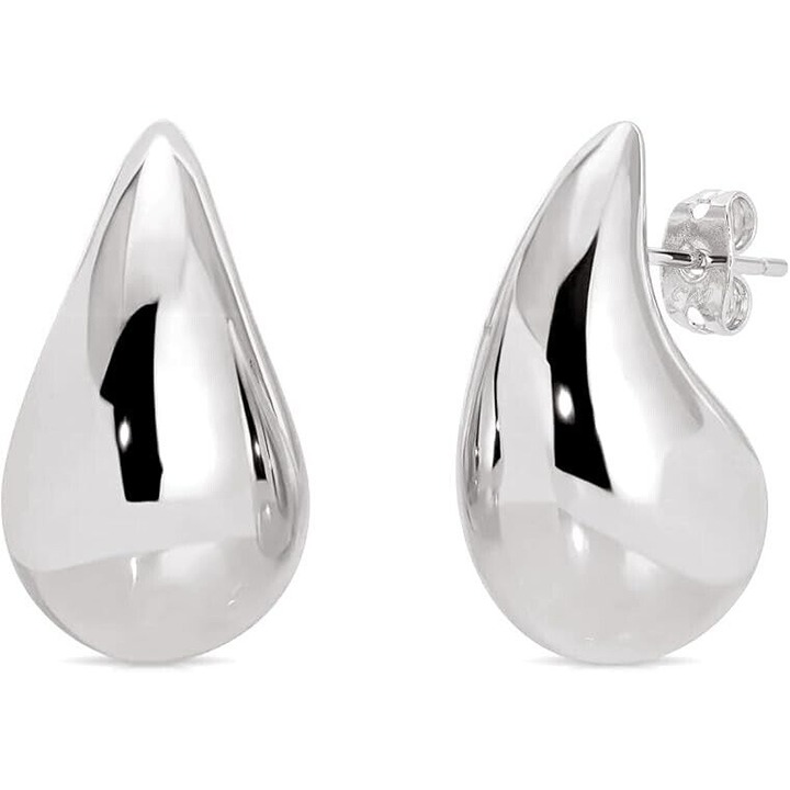 Italian Made 925 Sterling Silver Chunky Teardrop Hoop Earrings For Women