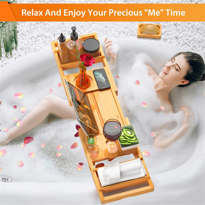 Bamboo Expandable Tub Tray Wood
