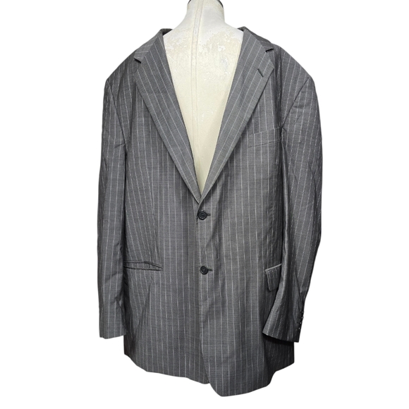Adolfo Gray White Striped 2 Button Down Men's Suit Blazer 53
