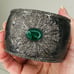 Gunmetal Silver Gray & Green Stone Chunky Bangle Cuff Bracelet