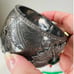 Gunmetal Silver Gray & Green Stone Chunky Bangle Cuff Bracelet