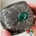 Gunmetal Silver Gray & Green Stone Chunky Bangle Cuff Bracelet