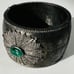 Gunmetal Silver Gray & Green Stone Chunky Bangle Cuff Bracelet