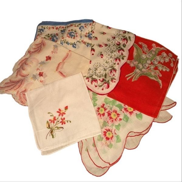 Vintage hankie lot red florals