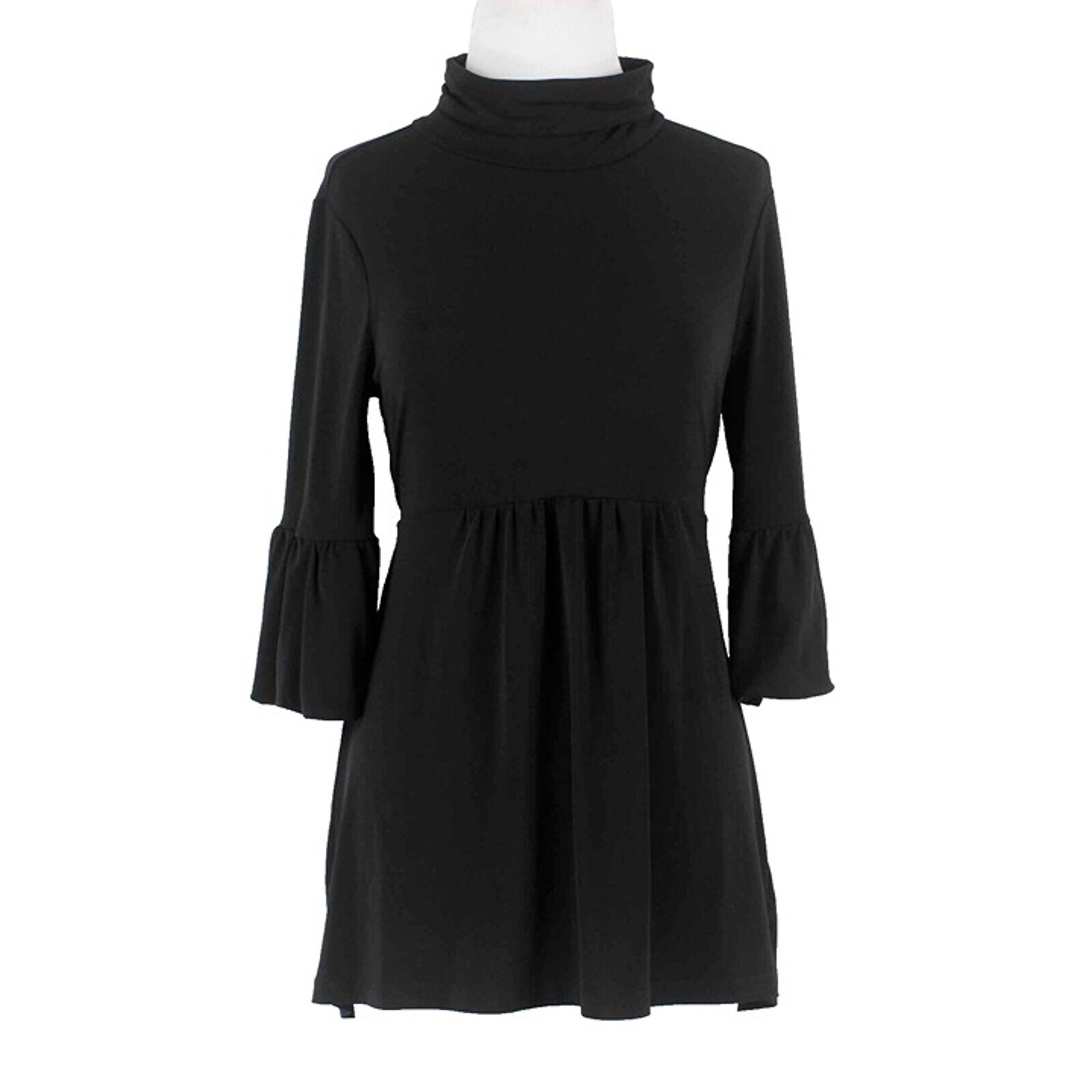 AB Studio Sz S Black Turtleneck Tie Back Bell Sleeve Polyester Spandex Top