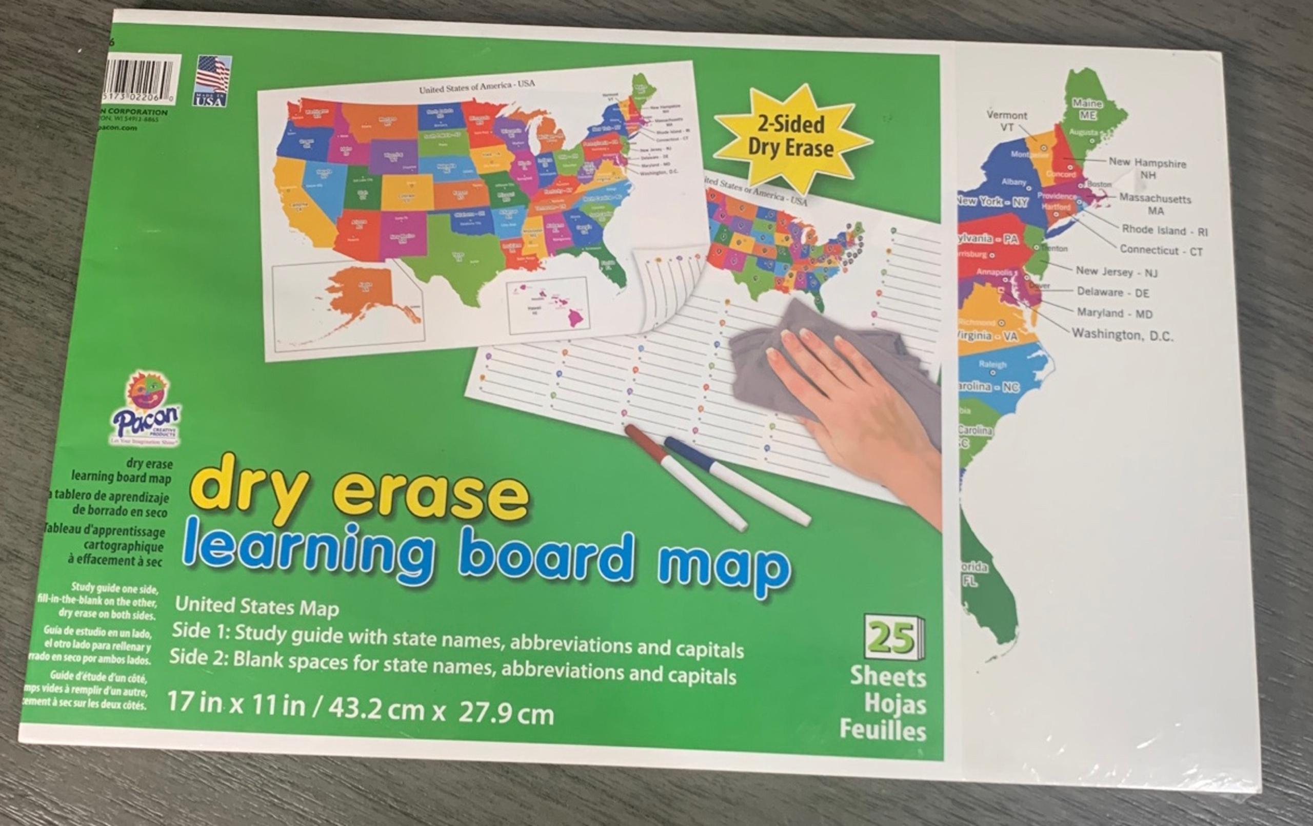Dry Erase Learning Board Map 25 Sheets - Pacon