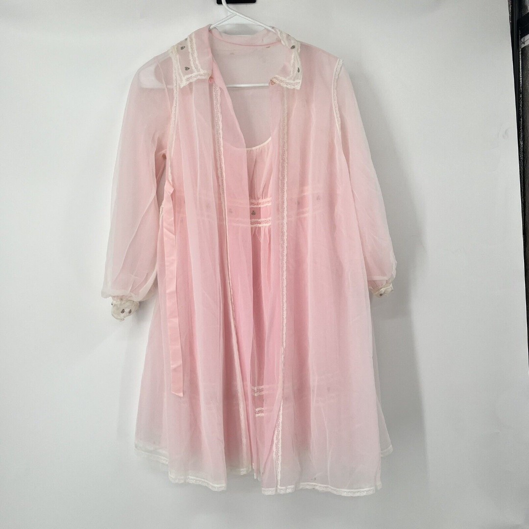 VTG Vassarette Munsingwear Nightgown Robe Sheer Babydoll Lingerie Sexy Wedding L