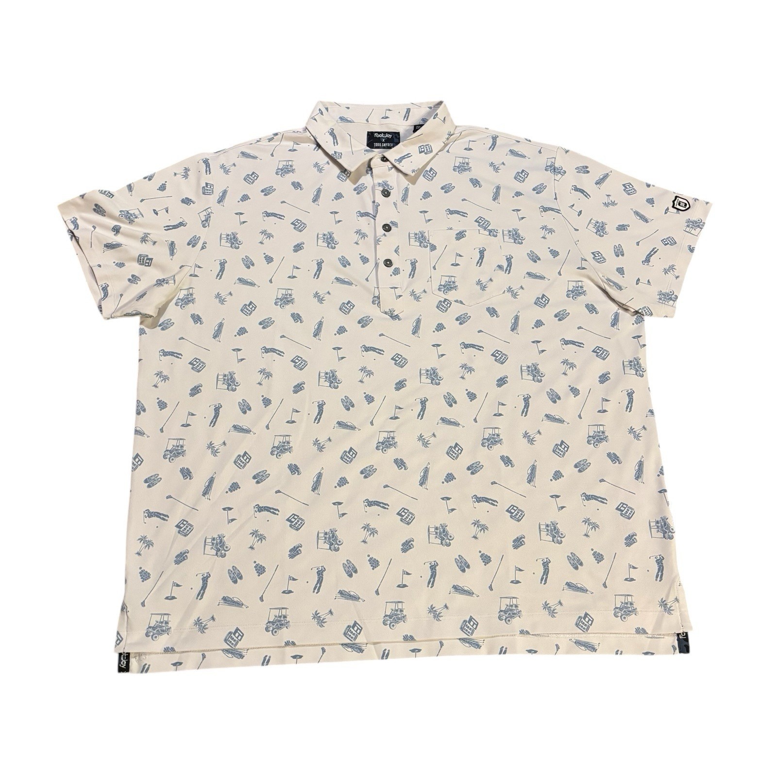 Footjoy Todd Snyder Polo Mens XXL White All Over Print Blue Performance Golf