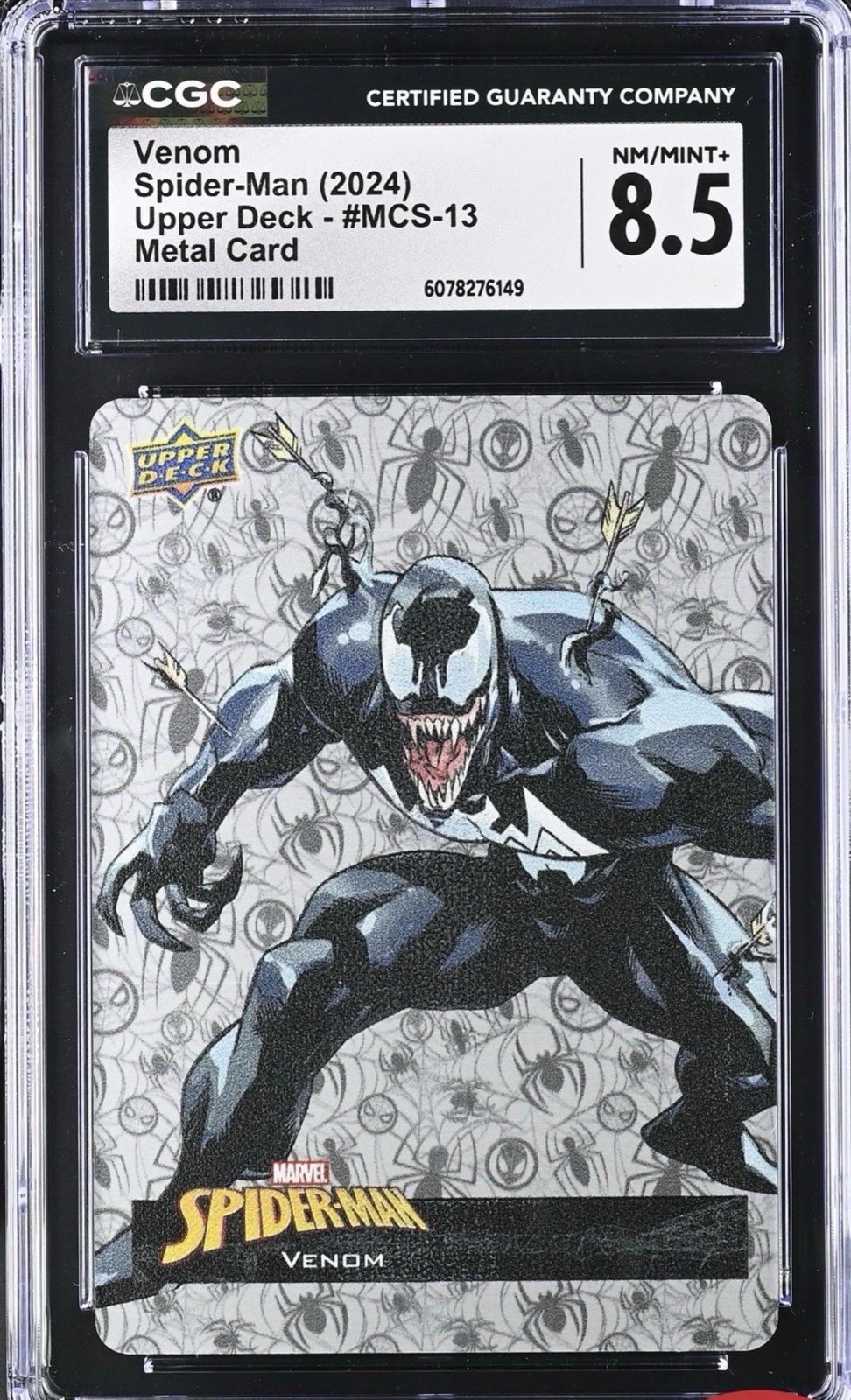2024 UPPER DECK SPIDER-MAN VENOM
MCS-13 THICK METAL CARD (SUPER
RARE) CGC 8.5