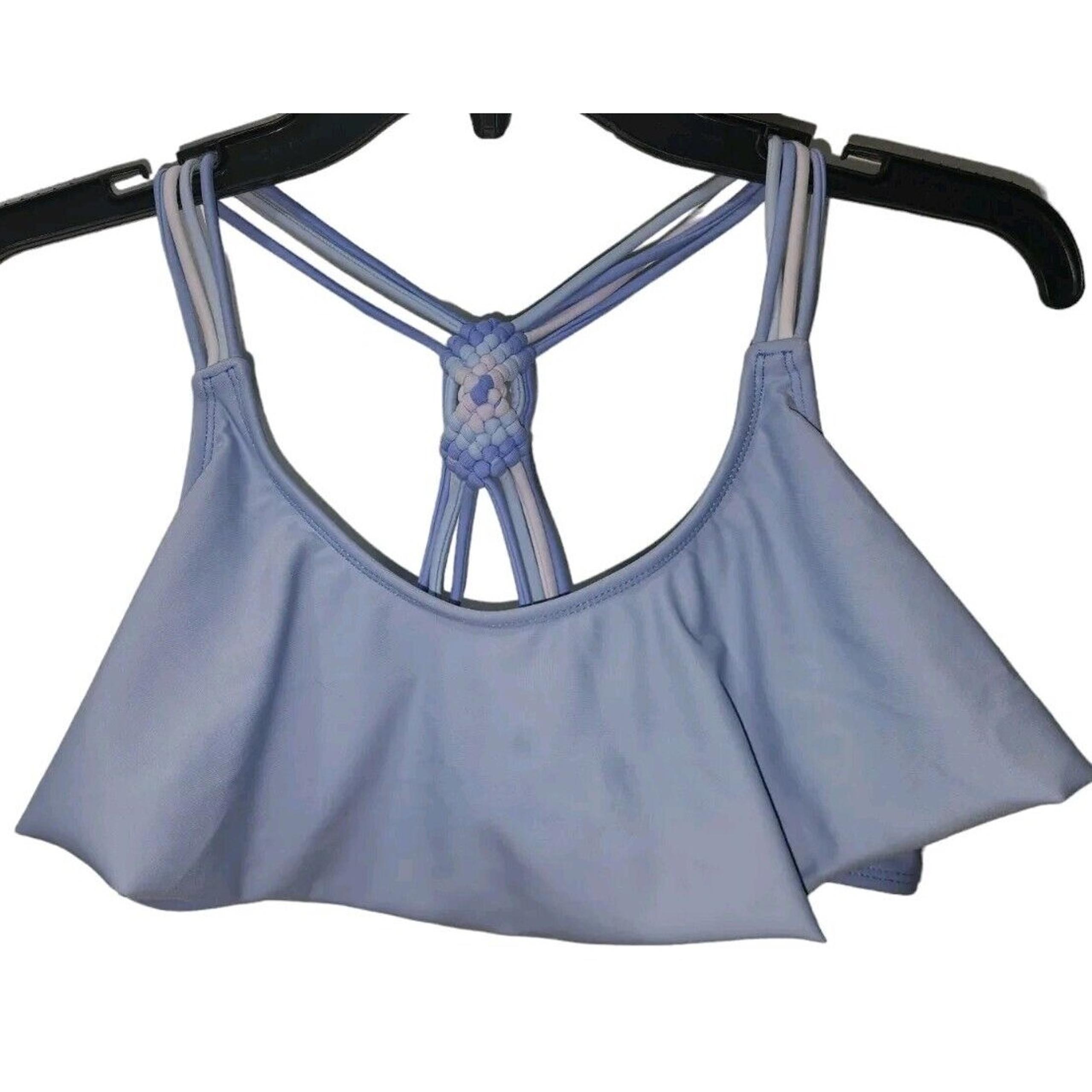Xhilaration  Swim Top Braided Straps Ruffle Hem Blue Swimwear Top